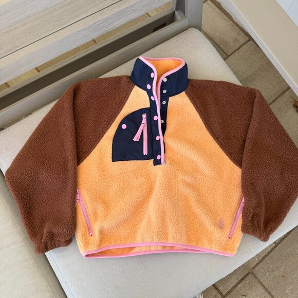 New Free People Hit The Slopes Fleece Colorblock Pullover Jacket Brown Orange XS - Picture 1 of 10